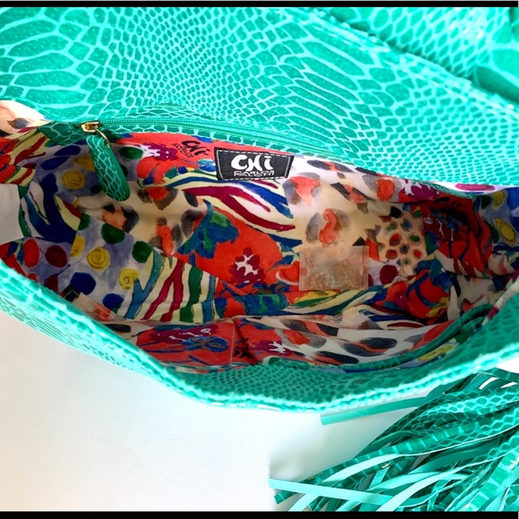 CHI BY CARLOS FALCHI Sea Green Snake Print Bag - Picture 5 of 7